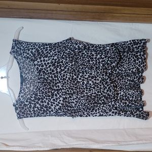 Ambiance Women's 1X tank top animal print criss cross straps in front ruffle hem